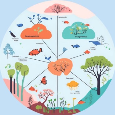 Diagram of an ecosystem showing various interactions between organisms.